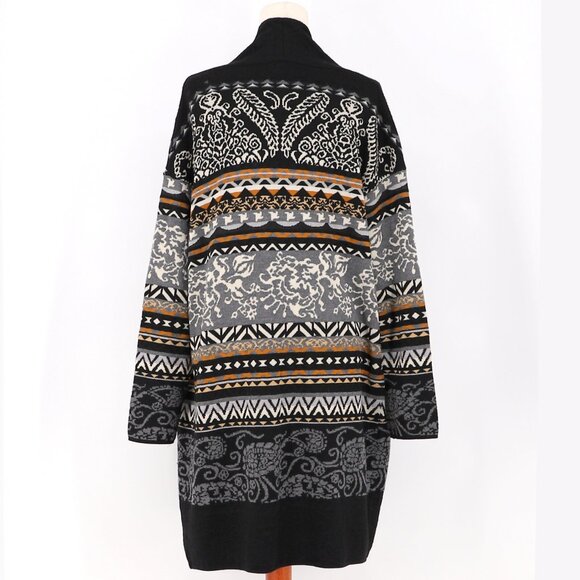 FUZZI Nordique Cardigan Wool Geometric Jacquard Multicolor Print Size M - Picture 4 of 8